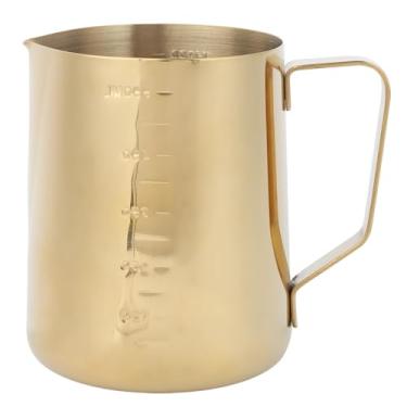 Imagem de Copo de espuma de café e leite de aço inoxidável, escala de medição clara, cabo ergonômico, design requintado de bico, 350 ml, para arte de café com leite em casa, ouro (600 ml (com escala))