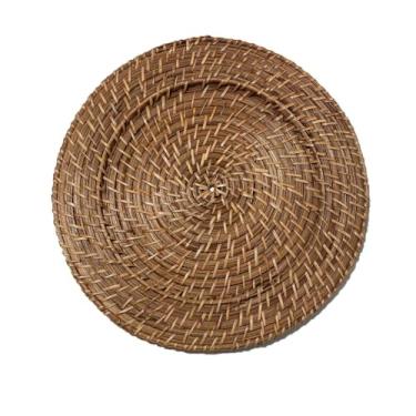 Imagem de Sousplat Redondo para Mesa Posta Ideal para Jantares, Festas, Casamentos, Eventos Formais, Almoços, Ceias e Decoração de Buffet (Rattan/Escuro)