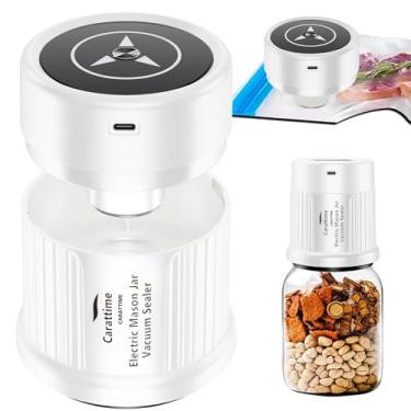 Imagem de Carattime Kit de seladora a vácuo elétrica Mason Jar com parada automática, cabe em boca larga e regular, design 3 em 1 para potes de conservas e sacos Sous Vide