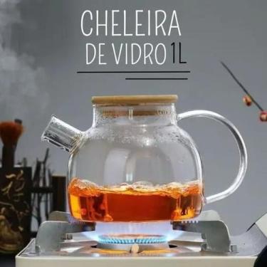 Imagem de Chaleira De Vidro Com Tampa De Bambu Bule Infusor Resistente Ao Calor 