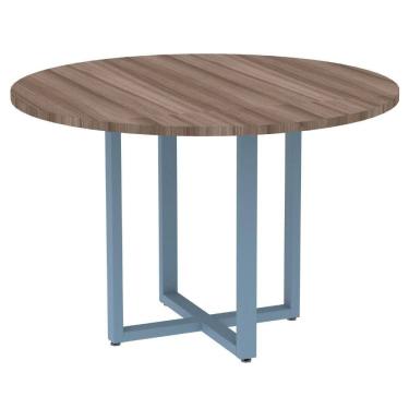 Imagem de Mesa de Reunião Redonda P25 Pandin 110 cm (Largura) Tampo MDP Walnut Pé Aço Tubular Azul Dali