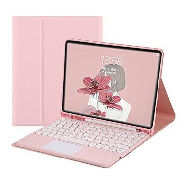 Imagem de HENGHUI Capa com teclado sensível ao toque para Galaxy Tab S9 FE 27.7 cm/S9 27.9 cm/S8 27.9 cm/S7 27.9 cm capa com teclado removível touchpad capa de teclado colorida, rosa
