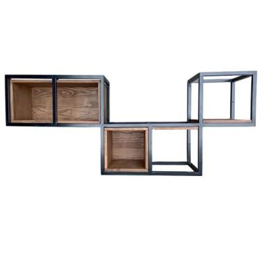 Imagem de Nicho de Parede de Madeira e Ferro Decoração Industrial Cores Preto e 