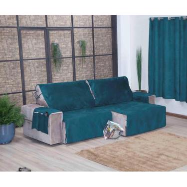 Imagem de Protetor Sofá Retrátil Assento 2,60m Camurça Suede 2Md Azul - Enxovais