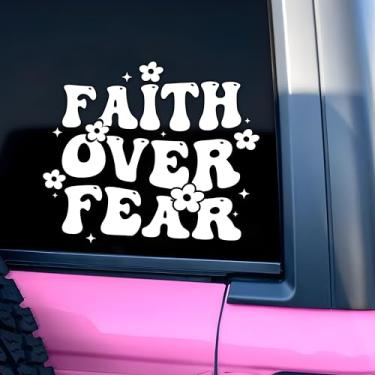 Imagem de Decalque de carro Faith Over Fear Flor Hippie Jesus Cristão Bíblia Espelho Decalque Acessórios Afirmações Engraçado Vinil Impermeável 20 cm Decalques de Para-choques Presentes para Mãe Pai Amigo