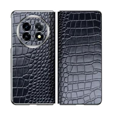 Imagem de HAO RIYLN Capa flip para Oppo Find N5, fecho magnético, corpo inteiro, à prova de choque, capa de proteção leve, luxuosa, couro genuíno, padrão de crocodilo, preta, Find N5
