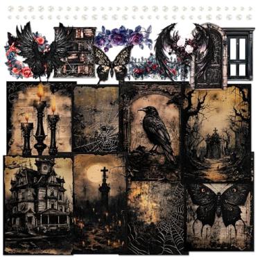 Imagem de Papel de scrapbook gótico Dark Academia Adesivo Vintage Junk Journal Kit de suprimentos Arte de parede gótica Colagem retrô Impressões de arte de borboleta mística negra (Damon)