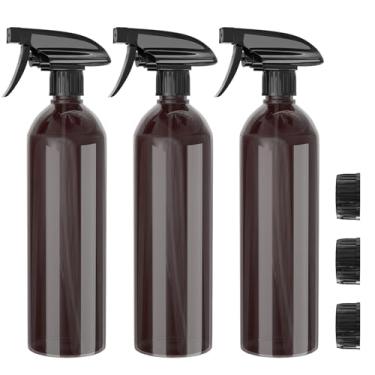 Imagem de GUEEYUAW Pacote com 3 frascos de spray de plástico de 500 ml, frasco de spray de água, para soluções de limpeza, plantas, animais de estimação, óleos essenciais (marrom)