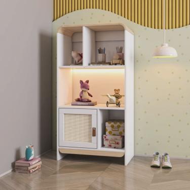 Imagem de Estante Infantil Wave 1 Porta em Rattan, com Led e 4 Nichos Casatema