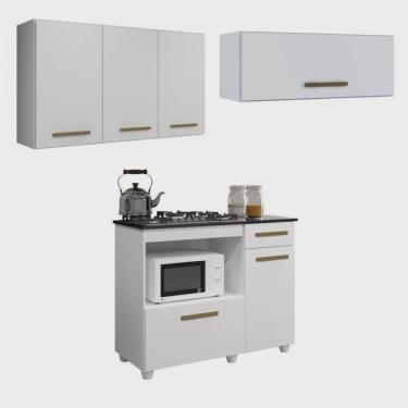 Imagem de Conjunto Balcão para Cooktop 5 Bocas 2 Portas 1 Gaveta e 2 Armários Aéreo