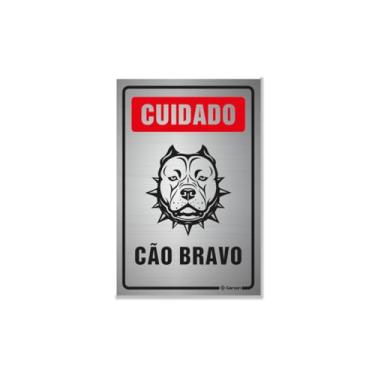 Imagem de PLACA SINALIZADORA CUIDADO CÃO BRAVO EM PVC OU ALUMÍNIO (Alumínio (Fundo Prata), 30x40cm)