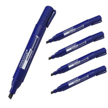 Imagem de KIT 12 Caneta Marcação Permanente Brasfort Ponta Grossa Azul