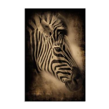 Imagem de Arte de parede em tela zebra grande, pôster abstrato zebra retrô animal, impressão em tela de animais selvagens africanos preto e branco giclée moderno emoldurado para decoração de sala de estar 75 x