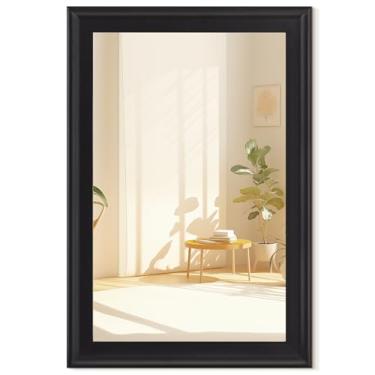 Imagem de CULER Espelho de parede de madeira preta para banheiro, retangular 50,8 x 76,2 cm espelhos vatiny pendurados com moldura de madeira para sala de estar, quarto, entrada