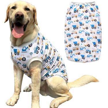 Imagem de Camiseta de cachorro sem mangas com estampa de escavadeira, colete macio, elástico, roupas de verão para cães extragrande, meninos e meninas, 3GG, branca