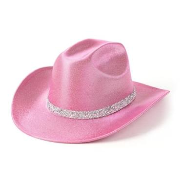 Imagem de EOGIMI Chapéu de cowboy para mulheres e homens, chapéu de vaqueira com diamantes brilhantes, rosa, M