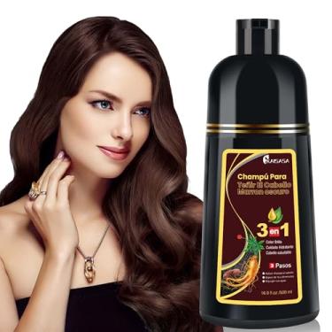 Imagem de Shampoo Colorante 3 em 1 KAISASA, Marrom Escuro, 500ml, com Óleo de Argan e Azeite, Cobertura de Grisalhos