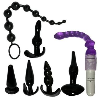 Imagem de KIT com 1 Plug Jelly c Vibro e 5 plug anal e Dedeira Preto - SI