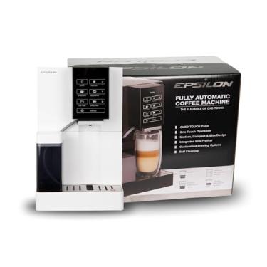 Imagem de Epsilon Máquina De Café Totalmente Automática, Máquina De Café Expresso Moderna Com Um Toque, Espumador De Leite Integrado E Cafeteira Personalizada, Tamanho Compacto De Bancada, Cafeteira Autolimpa