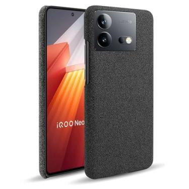 Imagem de Capa para vivo iQOO Neo 8,Capa desenhada em lona,Case Protetora Ultrafina com Empunhadura Macia,Design em Tecido Antichoque e Antiarranhões-Black
