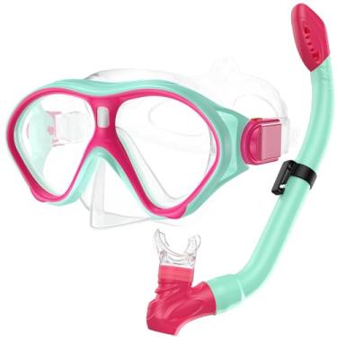 Imagem de Gintenco Equipamento De Mergulho Com Snorkel Para Crianças, Conjunto De Snorkel Infantil Com Superfície Seca Para Crianças De 6 A 14 Anos, Óculos De Natação De Vidro Temperado Antiembaçante, Máscara