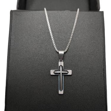 Imagem de Colar feminino crucifixo prateado antialérgico cruz cp1110 - kingstore