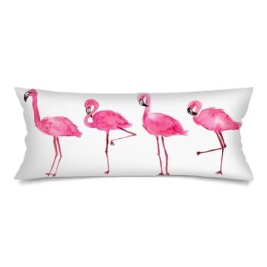 Imagem de Capa de almofada lombar flamingo rosa 35,5 x 91,5 cm capa de almofada para cama decorativa para cama capa de travesseiro corporal tropical verão animal flamingos sofá fronhas macias para quarto