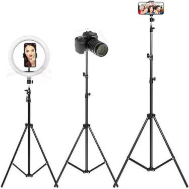 Imagem de Tripe Suporte Profissional Celular Câmera Webcam Ring Light Nível a Laser - Multifuncional Telescópico Extensível de 68cm até 210cm - Leve, Portátil, Ultra Resistente e Reforçado