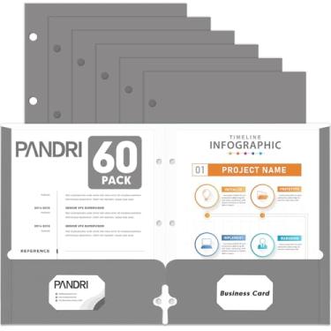 Imagem de Pastas de portfólio de dois bolsos, pacote com 60 PANDRI com 3 furos e 2 pastas de bolso para fichário de 3 anéis, pasta de arquivo de papel tamanho carta para escola, escritório, casa, negócios