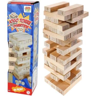 Imagem de Jogo De Mesa Torre Divertida Família Amigos 54 Peças em Madeira - DMTO