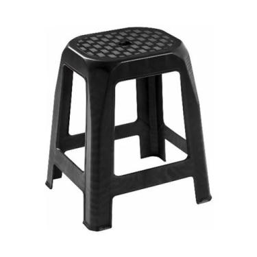 Imagem de Banqueta Banquinho Plástico Preto Reforçada Multiuso Banco Área Extern