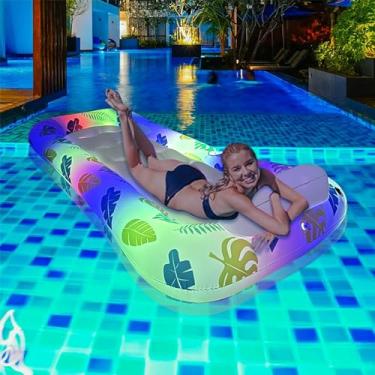 Imagem de Boias de piscina para adultos com luz colorida e suporte de copo, flutuadores infláveis grandes de 180 x 96 cm para piscina, flutuadores de piscina que brilham no escuro, boias de praia, boias de