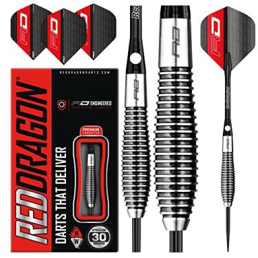 Imagem de RED DRAGON Conjunto de dardos de tungstênio 30 g da Lethal Magic com voos e hastes