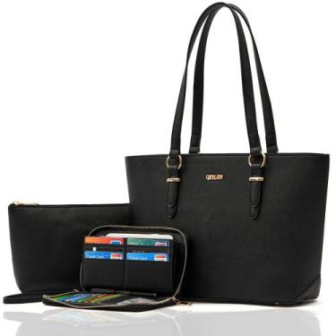 Imagem de Conjunto de bolsa e carteira de material sintético Qiyuer preto para m