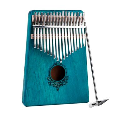 Imagem de Piano de Polegar Portátil de MBA 17 Teclas Com Corpo Mogno e Teclas Metal - Instrumento Musical para As Idades (Azul)