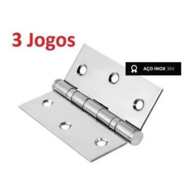 Imagem de 3 Jogos De 9 Peças De Dobradiças Inox Com Rolamento 3,5X3 - Cia Do Pux