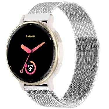 Imagem de Koazon Pulseira de relógio de malha de metal de 20 mm compatível com Garmin Forerunner 55/165/Vivoactive 5/6/Venu Sq 2, pulseira de aço inoxidável com fecho magnético de liberação rápida para