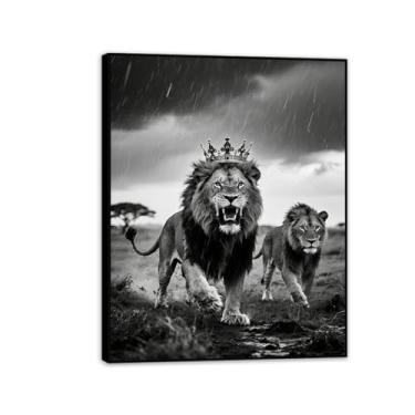 Imagem de Imagens de arte de parede de leão selvagem e leoa para sala de estar, pinturas de leões, impressões em tela, pôsteres de animais modernos, decoração de escritório, casa, 80 x 60 cm (32 x 24 pol