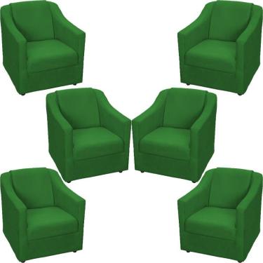 Imagem de Kit 6 Poltronas Mila Pé De Plástico Cromado - Verde Suede