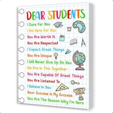 Imagem de Gwisml Arte de parede em tela Dear Students Classroom, arte de pintura impressa de saúde mental para sala de aula, pré-escola, conselheiro, escritório, terapia, escritório, decoração de parede
