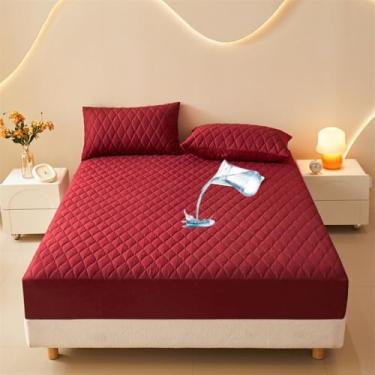 Imagem de Capa de colchão à prova d'água acolchoada antiderrapante capa protetora de colchão de cor sólida, lavável - vermelho | California King: 200 x 221 cm (1 peça)