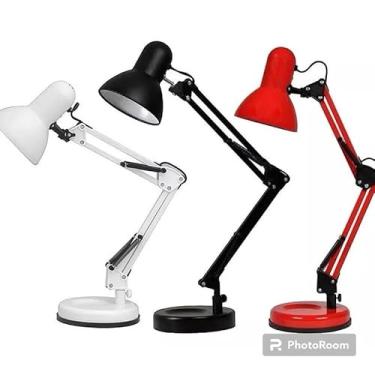 Imagem de Luminária de Mesa Escritório Abajur Articulada Com Garra E Base Preto Branca Rosa (Aleatório 65cm)