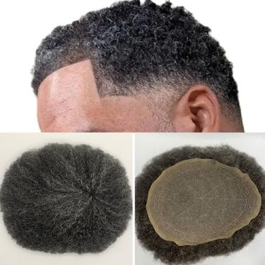 Imagem de GOODGH Peruca Afro Para Homens Negros, Cabelo Humano Cacheado, Renda Francesa Completa, Afro-Americana 8X10, De Reposição Totalmente Transparente (6 Mm-1B40# Natural Com 40% Grisalho)
