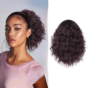 Imagem de Sidaila Extensão De Rabo Cavalo, 18" Com Cordão, Extensões Cabelo Curto Ondulado E Cacheado, Rabos Cavalo Falsos, Sintético Natural Grosso Para Mulheres - Borgonha Vermelho