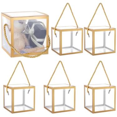 Imagem de BENECREAT 10 conjuntos de caixas de lembrancinhas transparentes, caixas de presente de 12 x 12 x 12 cm com borda dourada e alça para chocolate doce, lembrancinhas de festa, embalagem de presente