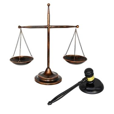 Imagem de Owlgift Antique Metal Justice Represent Libra Jewelry Tower/w Wooden Gavel and Block Set, Lawyer Scale of Justice, Judge Sound Block Set, Leilão Sale – Bronze, 32 cm L x 42 cm A