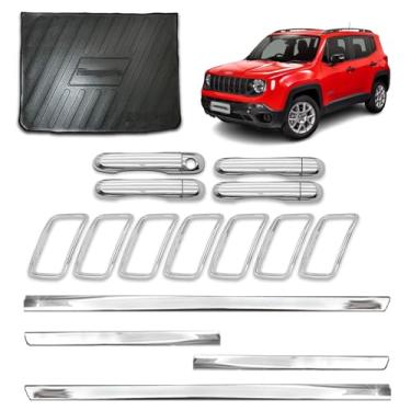 Imagem de Friso Lateral Slim Inferior + Protetor de Porta-Malas + Aplique para Grade Dianteira + Capa para Maçaneta 4 Portas adaptável para Renegade 2019 2020 2021 Kit Cromado