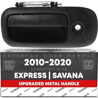 Imagem de Maçaneta de porta articulada para motorista traseiro externo, metal atualizado - compatível com Chevrolet Express 2003-2009, GMC Savana 1500 2500 3500 - preto texturizado com fechadura - OEM