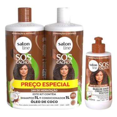 Imagem de Kit Óleo de Coco com Shampoo, Condicionador e Creme de Pentear Cachos Definidos Salon Line