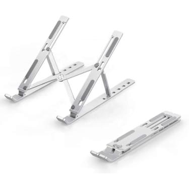 Imagem de Suporte para Notebook e Tablet Linha Premium em Alumínio Dobrável e Ergonômico Para Desktop Portátil Ajustável em 6 Ângulos com Altura Regulável Leve Apoio Universal - Com estojo para armazenagem